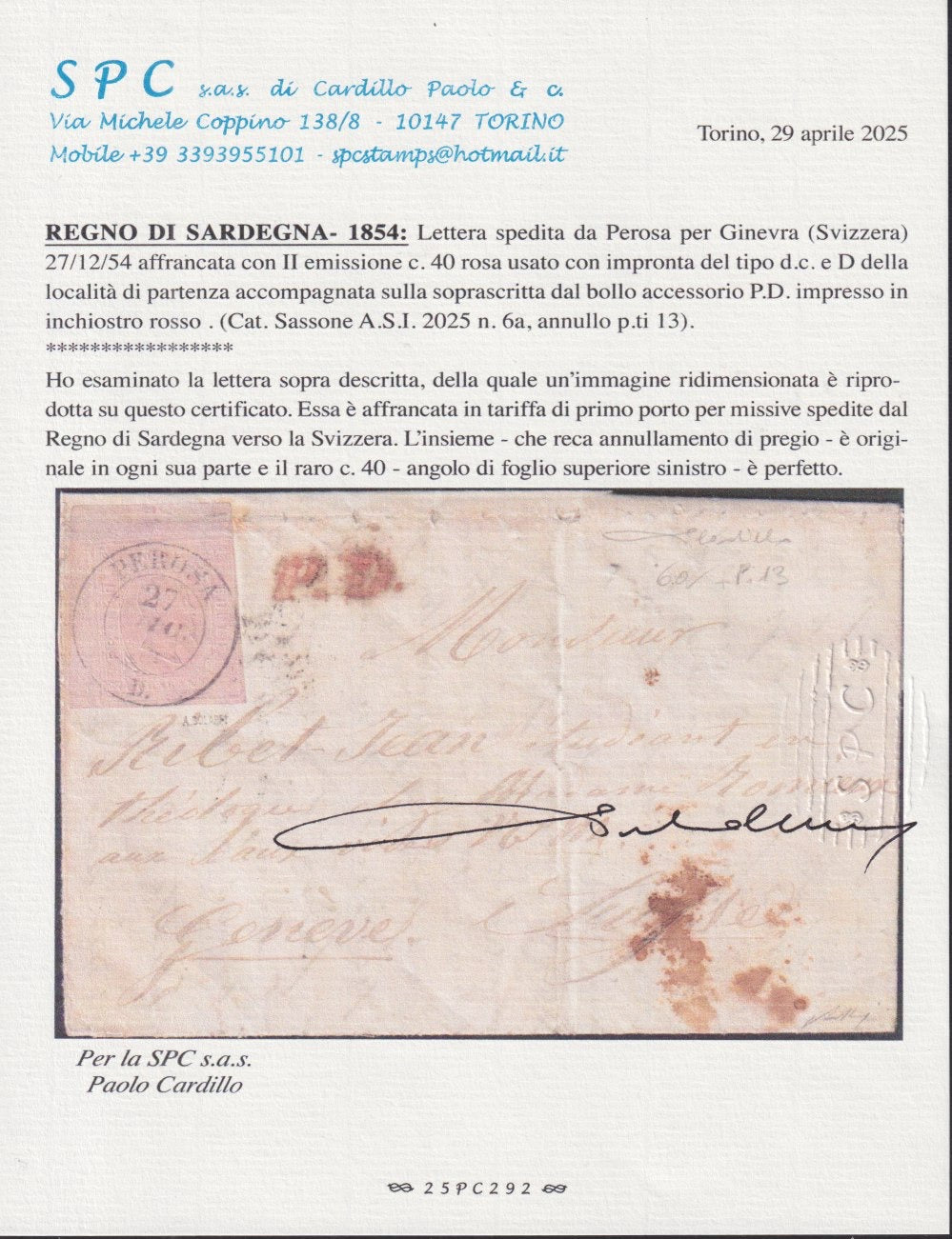 1st issue, c.40 bright carmine pink (3b) new without gum.