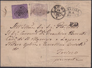 BO25_289 - 1868 - Lettera da Roma per Torino con c.80 rosa smorto + c.20 violetto, tariffa di cinque porti a destino (28a + 30c)
