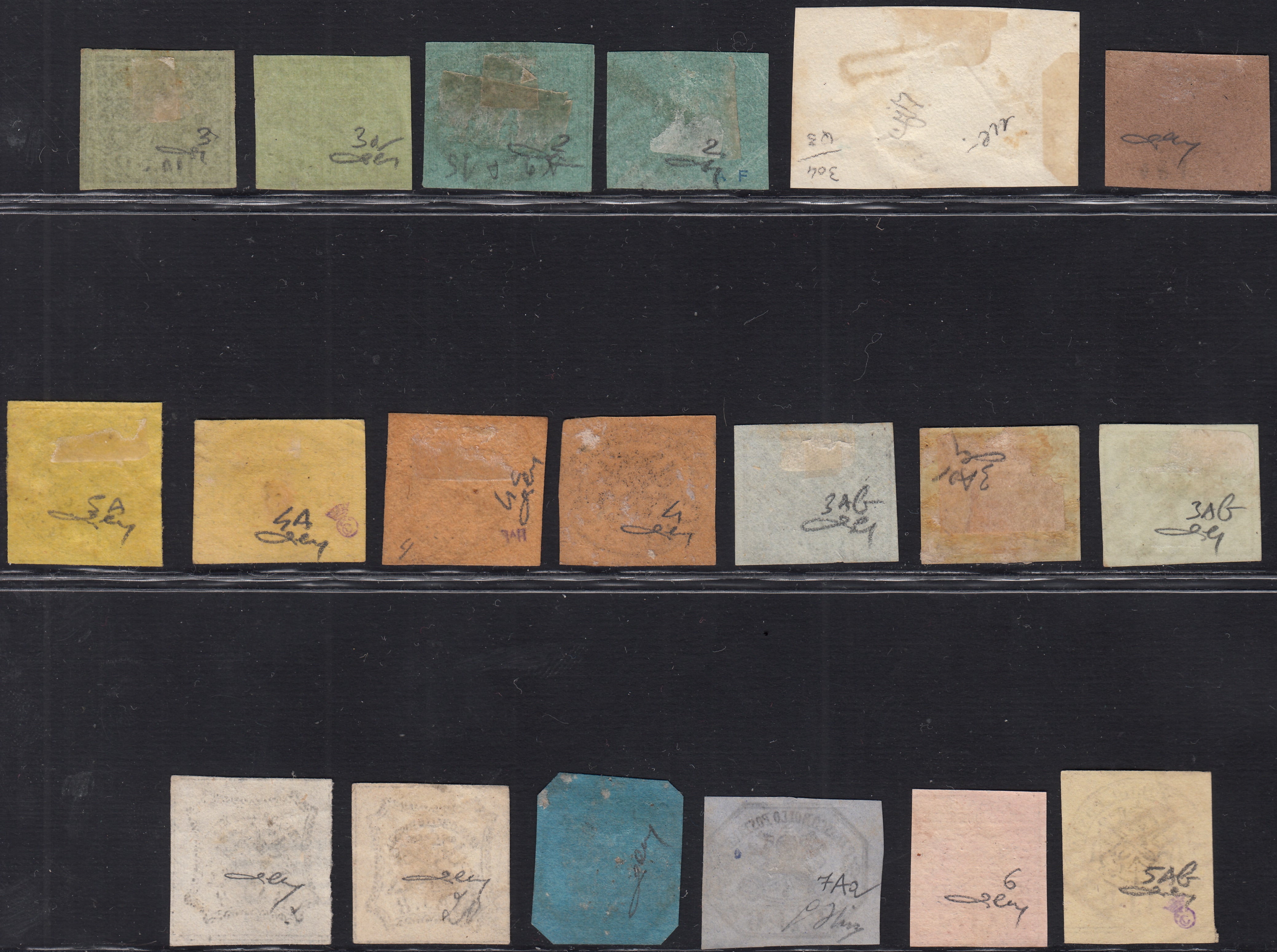 BA25_349 - 1852 - I emissione insieme di valori del periodo anche ripetuti in qualità mista, in genere buona, comprendente tutti i tagli esclusi gli alti valori (1/9).