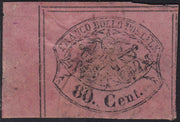 BA25_355 - 1867 - II emissione c. 80 rosa lillaceo usato, bordo di foglio a sinistra (20).