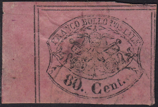 BA25_355 - 1867 - II emissione c. 80 rosa lillaceo usato, bordo di foglio a sinistra (20).
