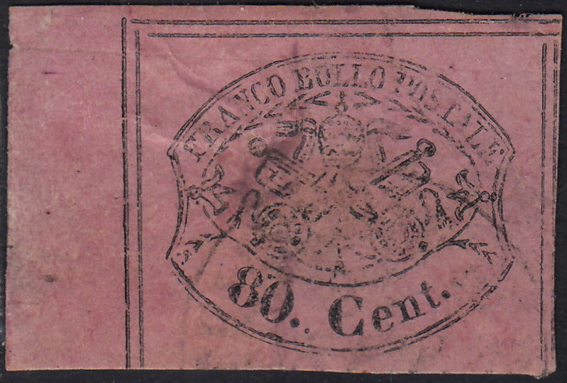 BA25_355 - 1867 - II emissione c. 80 rosa lillaceo usato, bordo di foglio a sinistra (20).