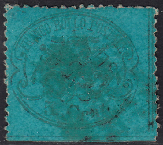 BA25_357 - 1868 - III emissione c. 5 azzurro scuro su carta lucida usato, raro colore (25d).