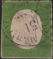 BA25_365_1 - 1854 - III emissione c. 5 verde azzurro usato (7a)