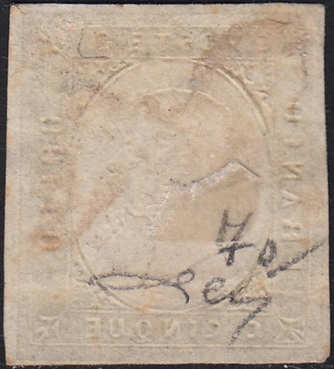 BA25_365_1 - 1854 - III emissione c. 5 verde azzurro usato (7a)