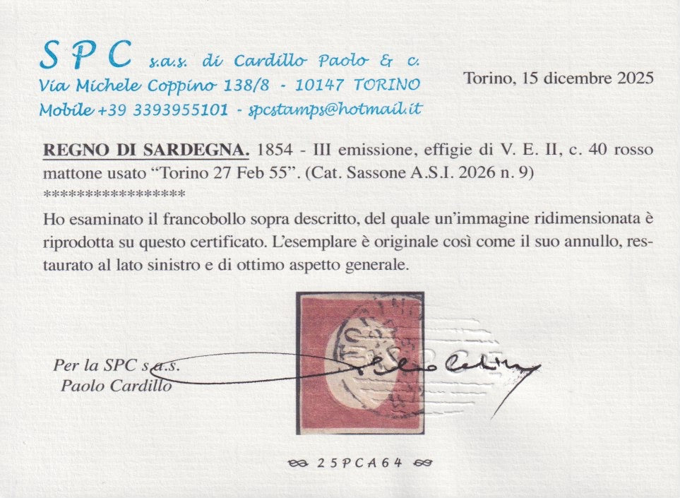 BA25_365_3 - 1854 - III emissione c. 40 rosso mattone usato (9)