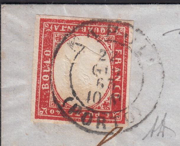 BA25_366 - 1863 Lettera da Napoli (Porto) a Messina 22/6/63 con c.40 rosa vermiglio rara tariffa (16F).