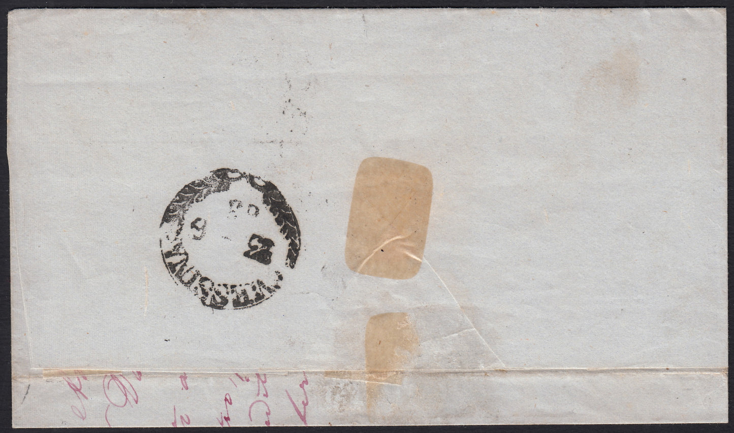 BA25_366 - 1863 Lettera da Napoli (Porto) a Messina 22/6/63 con c.40 rosa vermiglio rara tariffa (16F).