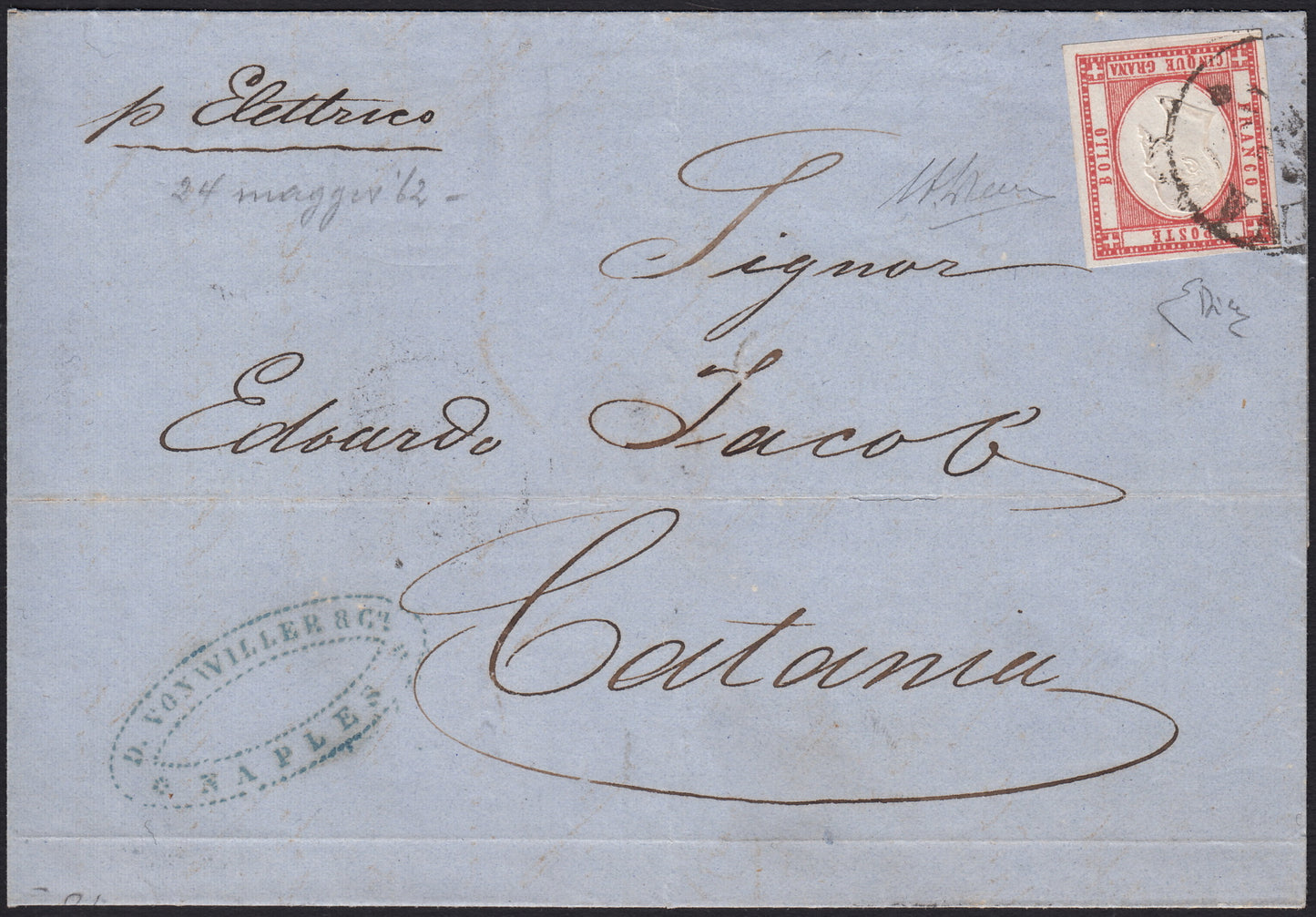 1861 - 1 black grain, copy with triple effigy, new with original rubber (19 AD). Cardillo certificate.