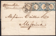 BA25_372 - 1862 - Lettera spedita da Napoli per Messina 8/6/62 affrancata con gr. 1 grigio nero + gr. 2 azzurro tre esemplari, rara combinazione (19a + 20b)