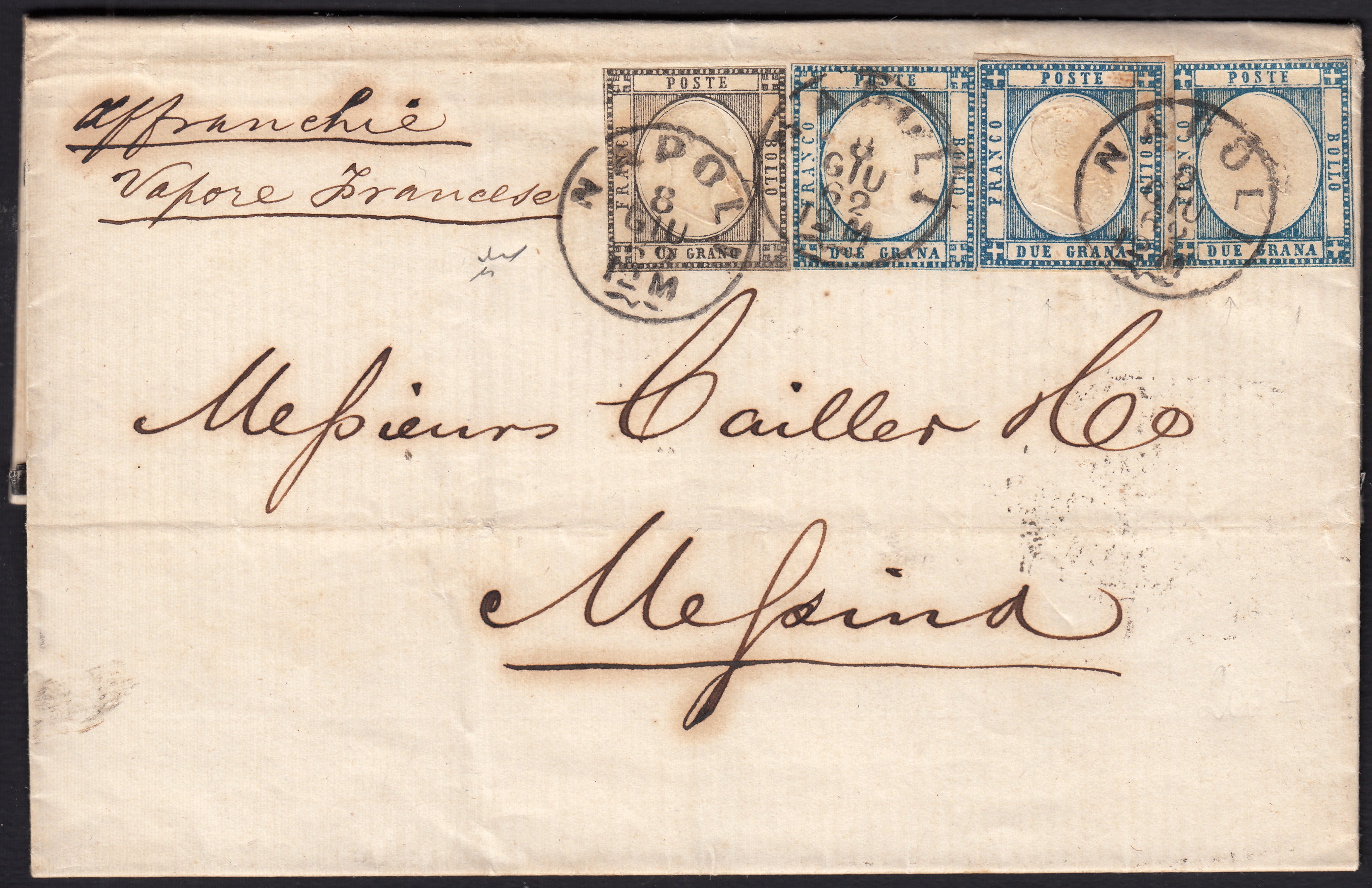 1861 - 1 black grain, copy with triple effigy, new with original rubber (19 AD). Cardillo certificate.