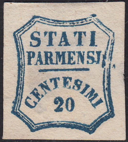 BA25_375 - 1859 - Stati Parmensi e cifra in un ottagono a linee curve, c. 20 azzurro nuovo senza gomma (15)