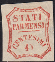 BA25_377 - 1859 - Stati Parmensi e cifra in un ottagono a linee curve, c. 40 vermiglio nuovo con gomma (17)