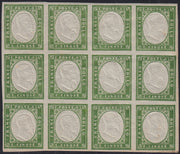 BA25_526 - 1863 - IV emissione c. 5 verde (giallastro) IV composizione blocco di 12 nuovo con gomma integra (13Ea)