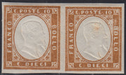 BA25_638 - 1863 - IV emissione c. 10 bistro II tavola coppia orizzontale nuova con gomma integra (14E)