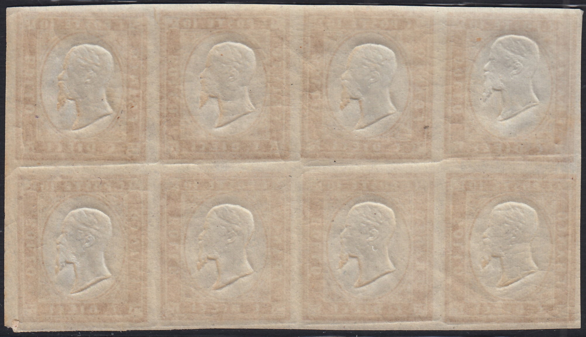 BA25_664 - 1863 - IV emissione c. 10 bistro II tavola blocco di otto nuovo con gomma integra (14E)