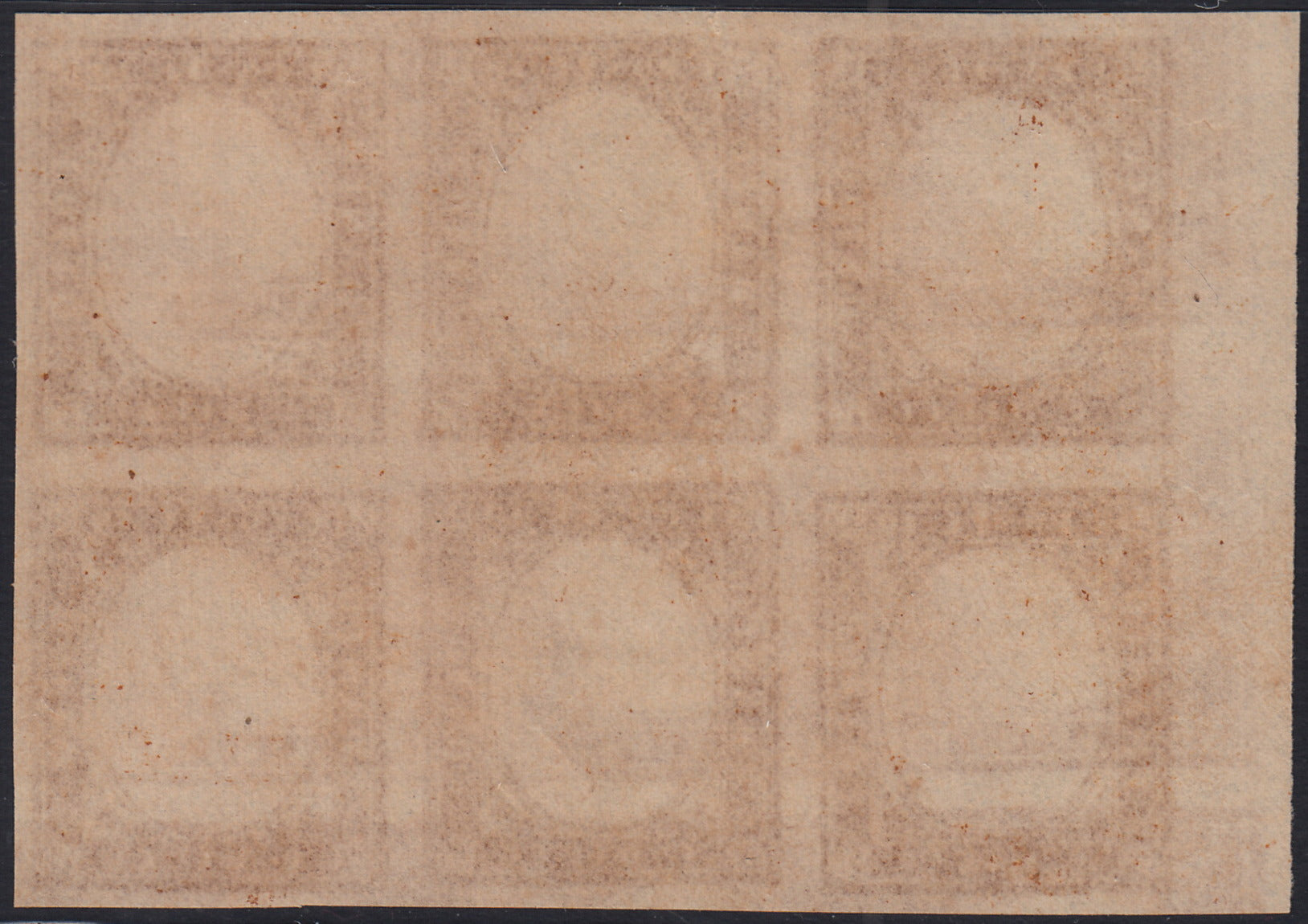 BA25_665 - 1863 - IV emissione c. 10 bistro II tavola prova di avviamento macchina blocco di sei esemplari nuova non gommata (14E, prova)