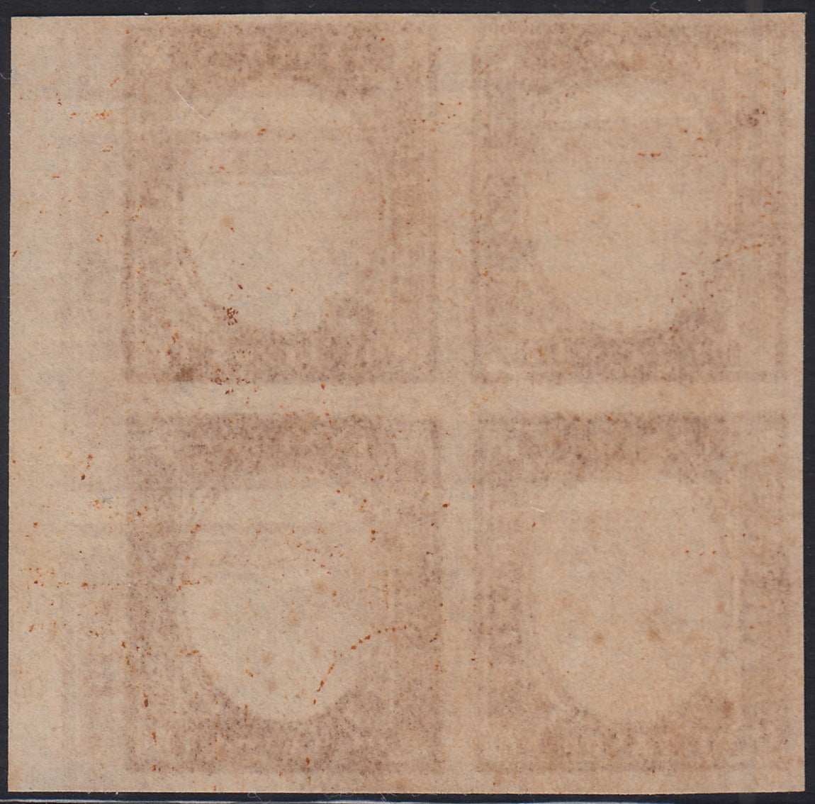 BA25_667 - 1863 - IV emissione c. 10 bistro II tavola prova di avviamento macchina blocco di quattro esemplari nuova non gommata (14E, prova)