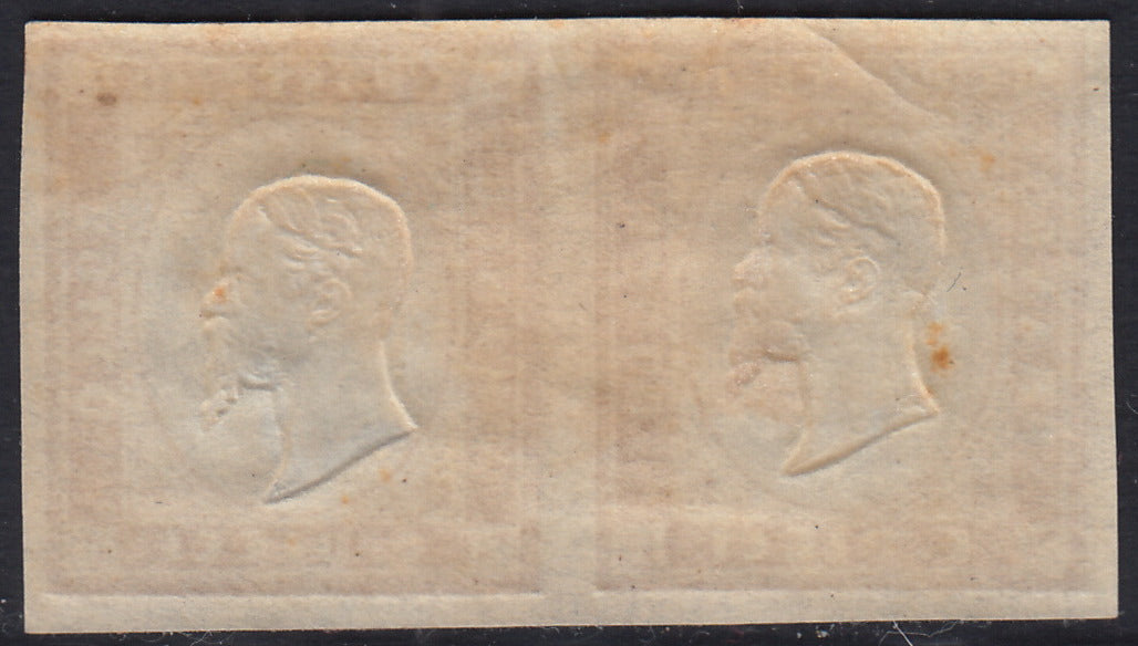 BA25_674 - 1863 - IV emissione c. 10 bistro II tavola coppia orizzontale nuova con gomma integra (14E)