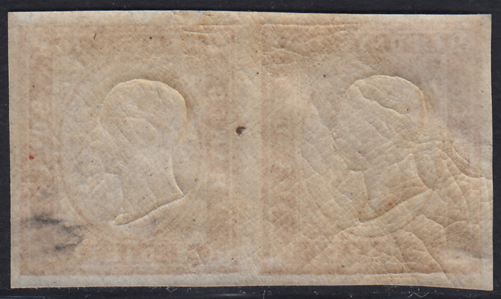 BA25_675 - 1863 - IV emissione c. 10 bistro scuro II tavola coppia orizzontale nuova con gomma integra (14Eb)