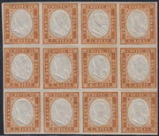 BA25_676 - 1863 - IV emissione c. 10 bistro II tavola blocco di 12 nuovo con gomma integra (14E)
