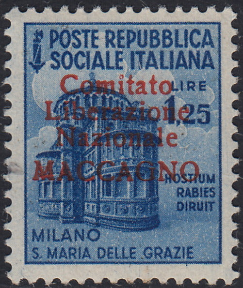 BA26_101 - 1945 - Maccagno, L. 1,25 azzurro con soprastampa carminio "Comitato Liberazione Nazionale MACCAGNO" nuovo con gomma integra (6)