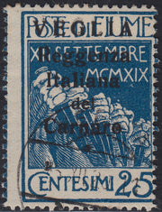 BA26_106 - 1920 - Legionari di Fiume soprastampati "Reggenza Italiana del Carnaro" e VEGLIA, c. 25 azzurro (invece che indaco) usato (8a)