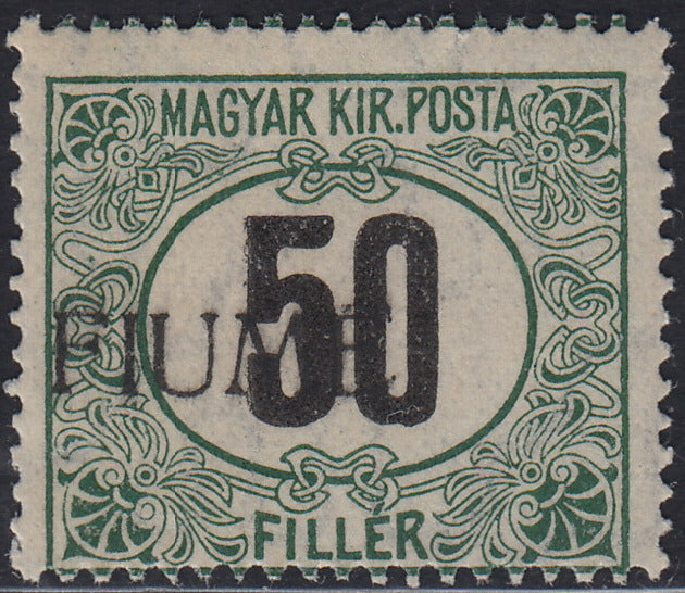 BO23-24 - 1918 - Hungarian tax postmarks 50 black and green filler watermark C with machine-made FIUME overprint used (C3).
