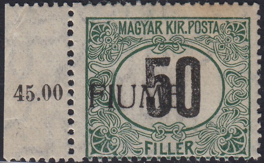 BO23-24 - 1918 - Hungarian tax postmarks 50 black and green filler watermark C with machine-made FIUME overprint used (C3).