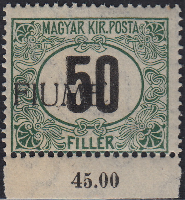 BO23-24 - 1918 - Hungarian tax postmarks 50 black and green filler watermark C with machine-made FIUME overprint used (C3).