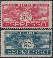 BA26_112 - 1920 - Cavalieri, espressi della serie "Effigie di d'Annunzio" in colori invertiti, c. 30 rosa carminio e c. 50 azzurro nuovi gomma integra (E1A, E2A)