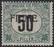 BA26_113 - 1918 - Segnatasse d'Ungheria 50 filler nero e verde filigrana C con soprastampa FIUME a macchina novo gomma integra (C3)