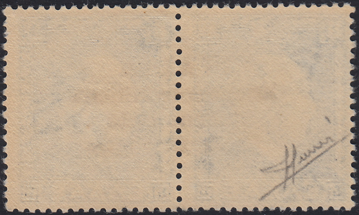 Sello griego de la serie Mitológica, 5 + 5 Lepta marrón, rojo y azul, con sobreimpresión a mano de Argostoli (56b) usado