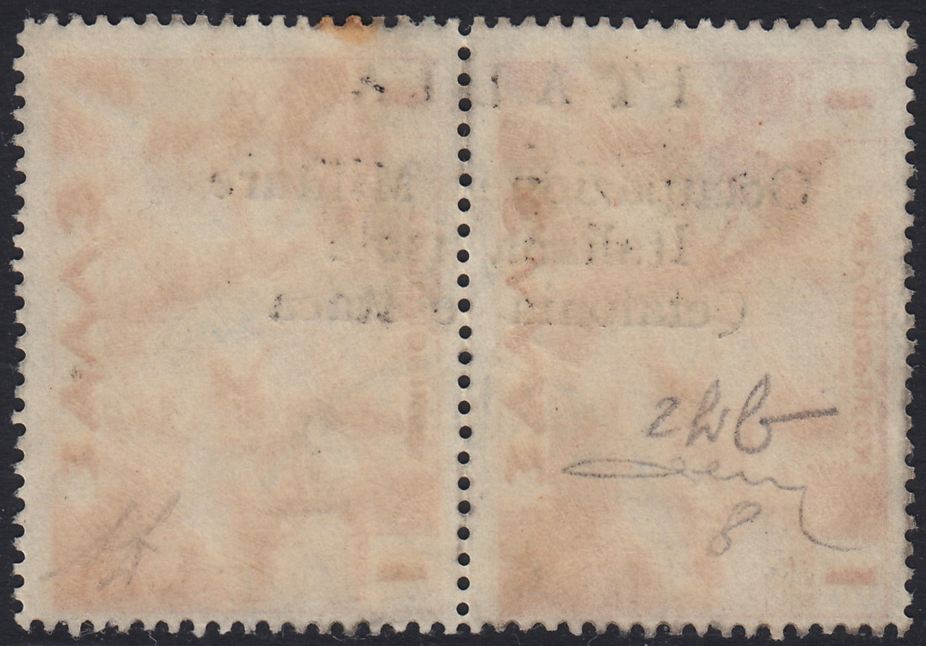Sello griego de la serie Mitológica, 5 + 5 Lepta marrón, rojo y azul, con sobreimpresión a mano de Argostoli (56b) usado