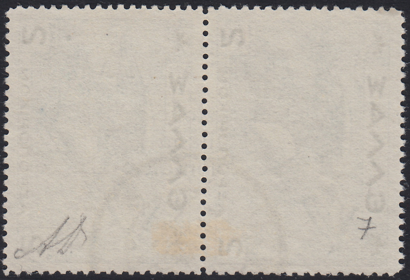Sello griego de la serie Mitológica, 5 + 5 Lepta marrón, rojo y azul, con sobreimpresión a mano de Argostoli (56b) usado