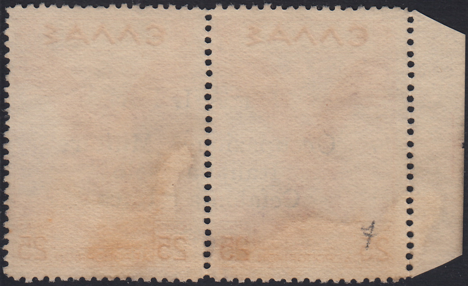Sello griego de la serie Mitológica, 5 + 5 Lepta marrón, rojo y azul, con sobreimpresión a mano de Argostoli (56b) usado