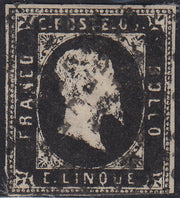 BA26_13 - 1851 - I emissione c. 5 nero usato con annullo a rombi, il numero 1 di Sardegna! (1).