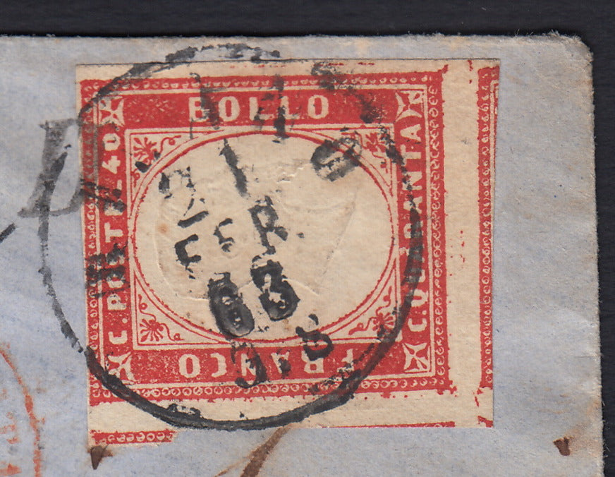 BA26_163 - 1863 - Lettera spedita da Milano per Parigi 21/2/63 affrancata con c. 30 rosso vermiglio obliterato con parte del P.D. (16Da)