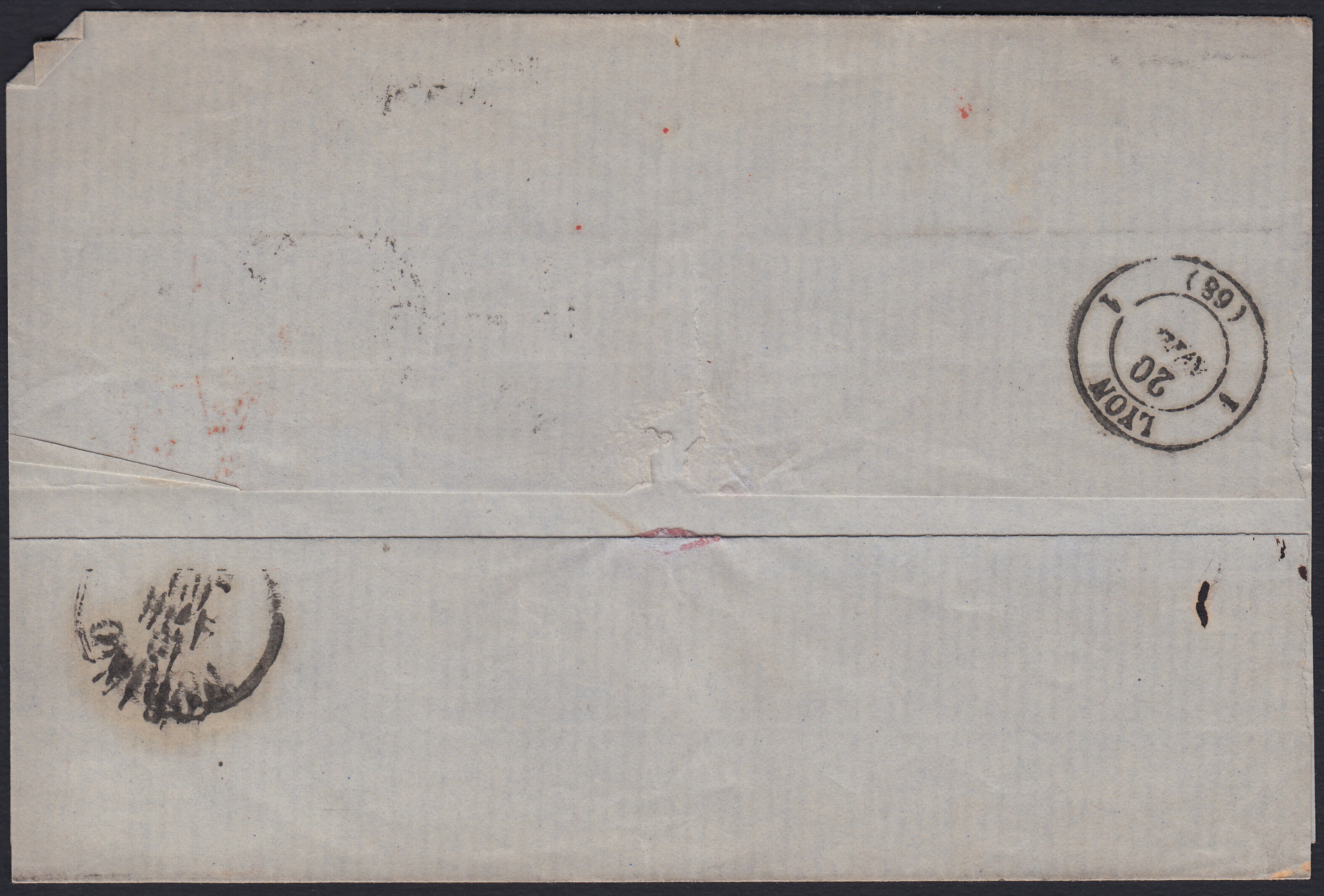 BA26_165 - 1861 - IV emissione, c. 40 rosso vermiglio su lettera da BOLOGNA per Lione 17/4/62 (16Da)
