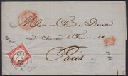 BA26_173 - 1863 - Lettera spedita da Susa per Parigi 8/1/62 affrancata con c. 40 rosa carminio (16E)