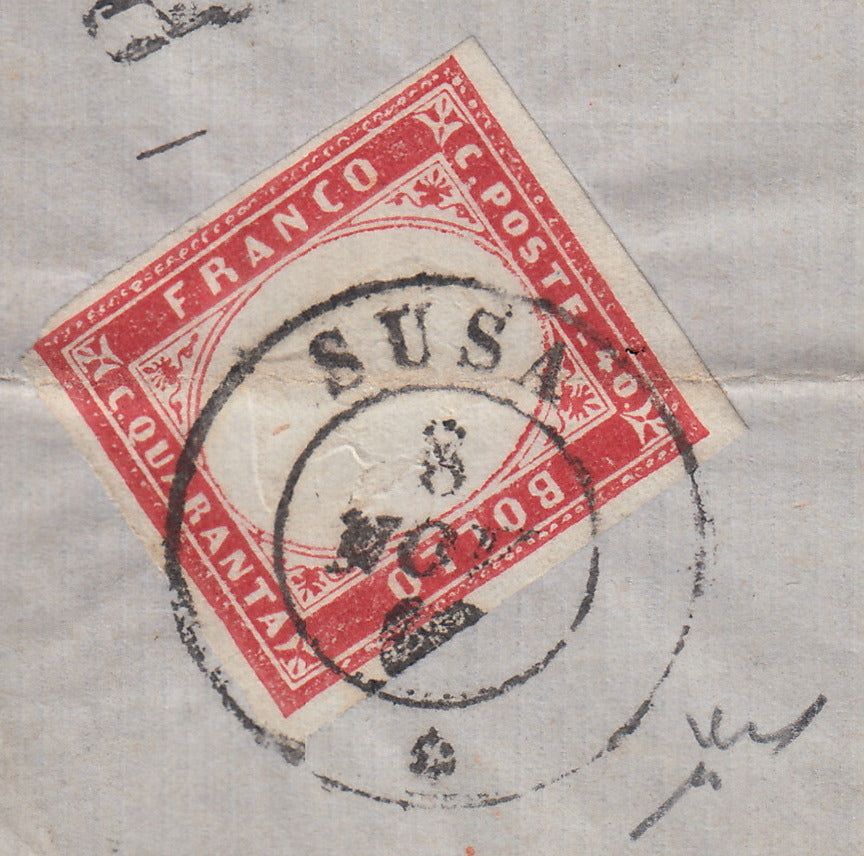 BA26_173 - 1863 - Lettera spedita da Susa per Parigi 8/1/62 affrancata con c. 40 rosa carminio (16E)