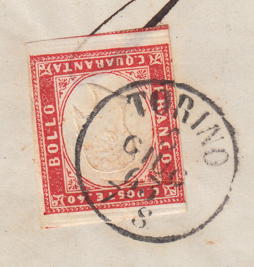 BA26_178 - 1861 - Lettera spedita da Torino per Parigi 5/6/63 affrancata con c. 40 rosso vermiglio (16Da)