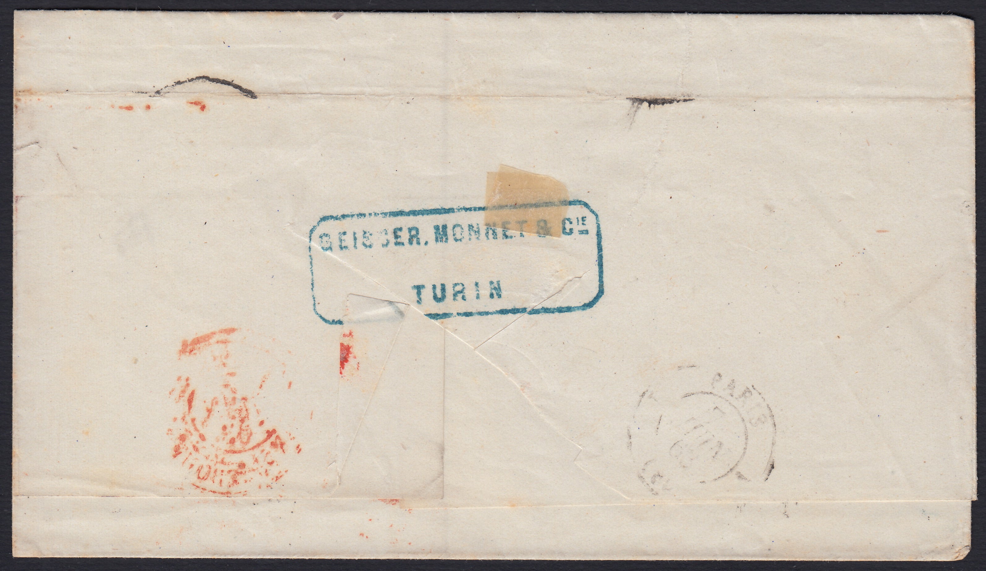 BA26_178 - 1861 - Lettera spedita da Torino per Parigi 5/6/63 affrancata con c. 40 rosso vermiglio (16Da)
