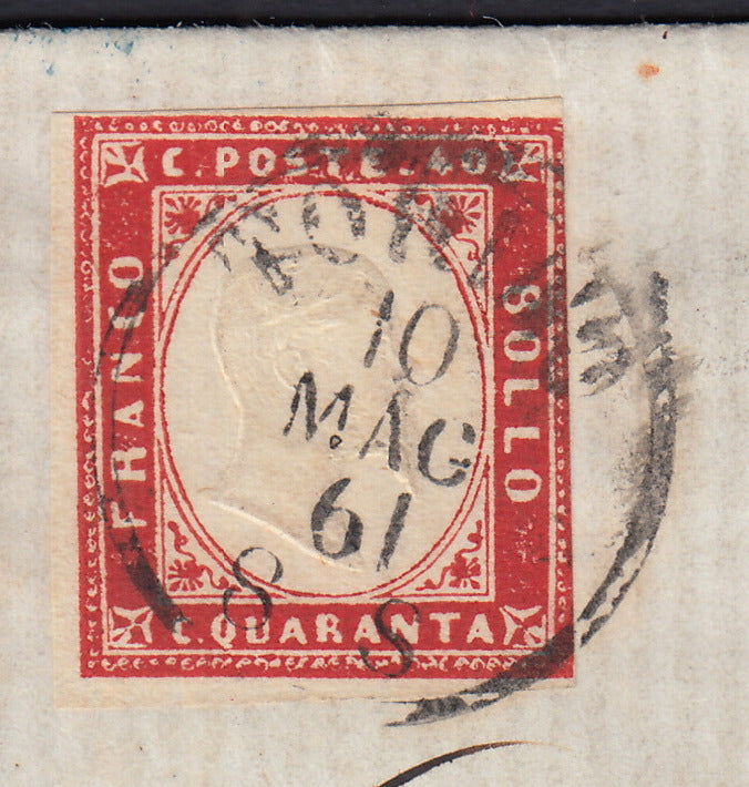 BA26_181 - 1861 - Lettera spedita da Torino per Tournon 24/10/61 affrancata con c. 40 rosso carminio (16D)