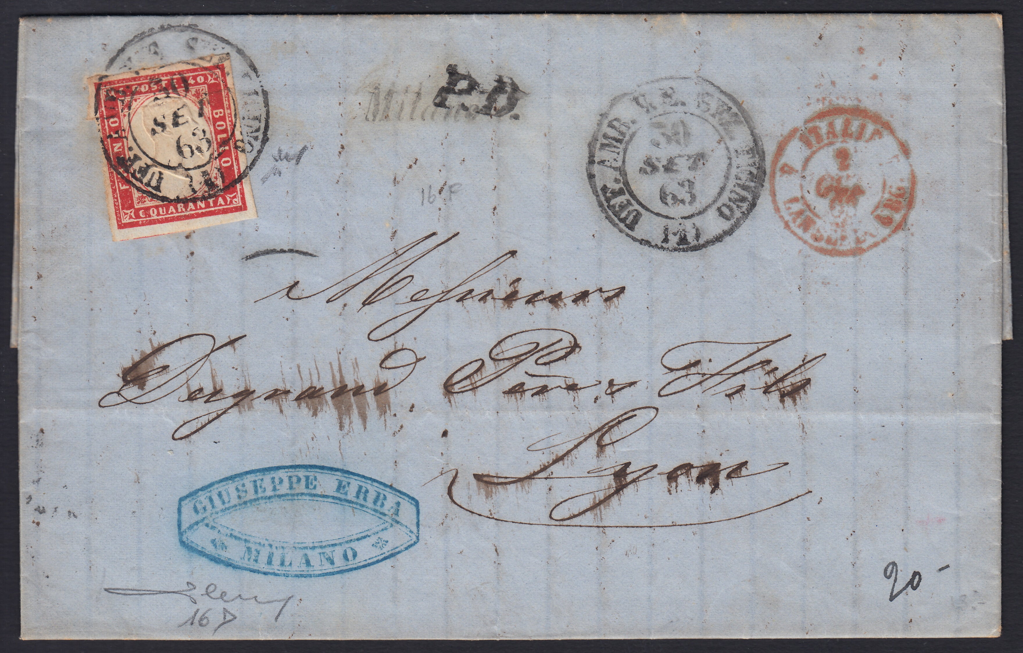 Lot 215 - Duchy of Parma, first issue c. 40 light blue used (5)