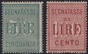 BA26_204 - 1884 - Segnatasse, cifra su carta bianca, L. 50 verde + L. 100 rosa carminio nuove con gomma integra (15, 16)