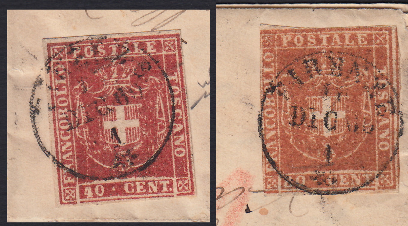 BA26_224 - 1860 - Lettera spedita da Firenze per New York 10/12/60 affrancata con Governo Provvisorio c. 40 carminio brunastro + c. 80 carnicino (21c + 22)