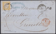 BA26_229 - 1861 - IV emissione c.80 giallo limone olivastro isolato su lettera da Torino per Grenoble 8/11/61 (17Ab)