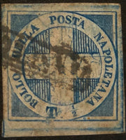 1860 - 1/2 tornese azul oscuro llamado "Croce di Savoia" utilizado en el periódico IL PAESE del 1/1/1861 (16b)