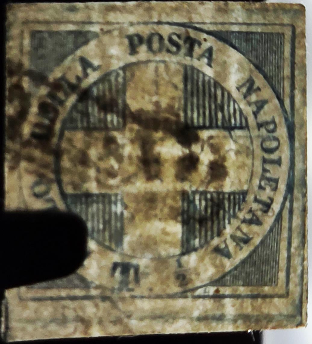 1860 - 1/2 tornese azul oscuro llamado "Croce di Savoia" utilizado en el periódico IL PAESE del 1/1/1861 (16b)